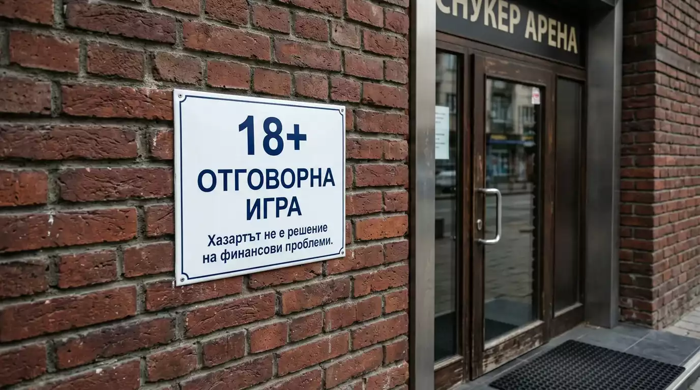 Информационен знак за отговорна игра и възрастова граница 18+ в зала