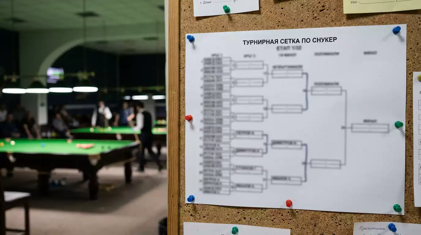 Турнирна схема на снукър турнир, окачена в залата